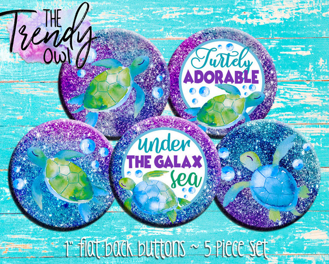 "Galaxy Turtles" 1" Flat Back Buttons - 5pc