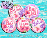 "Aloha Floral" 1" Flat Back Buttons - 5pc