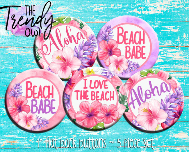 "Aloha Floral" 1" Flat Back Buttons - 5pc