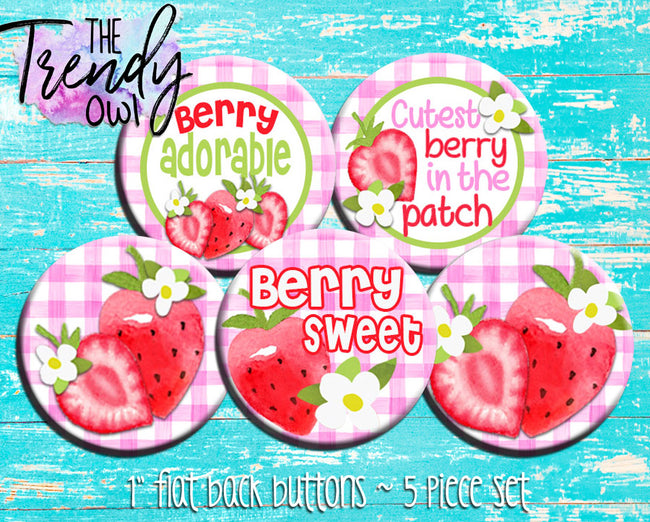 "Sweet Strawberries" 1" Flat Back Buttons - 5pc