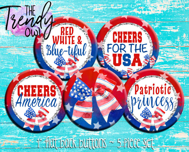 "American Cheer" 1" Flat Back Buttons - 5pc