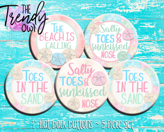 "Beach Sand Dollars" 1" Flat Back Buttons - 5pc