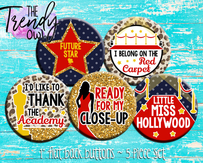 "Future Movie Star" 1" Flat Back Buttons - 5pc