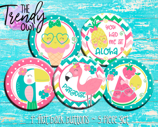 "Tropical Summer" 1" Flat Back Buttons - 5pc
