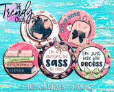 "Back To School - Rose Gold Glitter" 1" Flat Back Buttons - 5pc