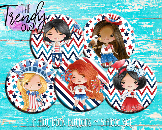 "Patriotic Sweetheart" 1" Flat Back Buttons - 5pc