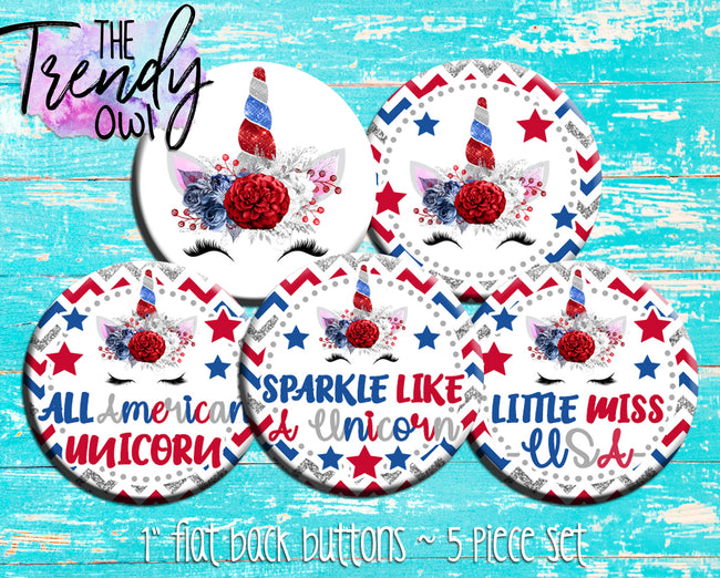 "American Unicorn" 1" Flat Back Buttons - 5pc