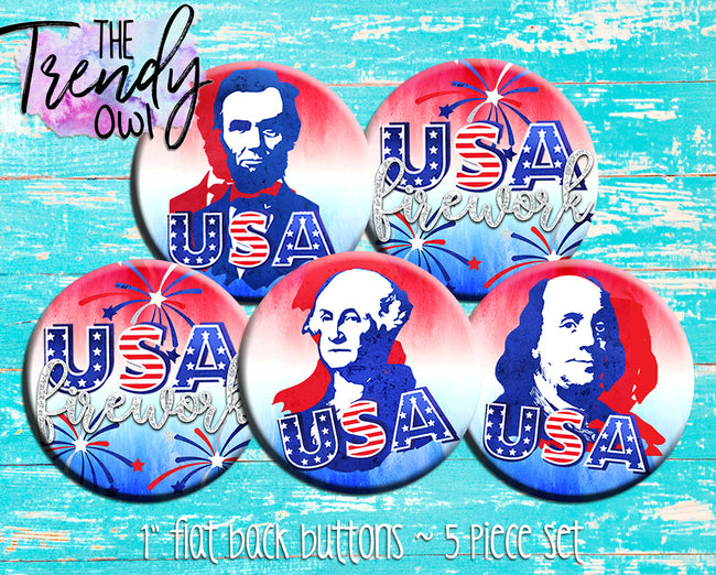 "USA Icons" 1" Flat Back Buttons - 5pc