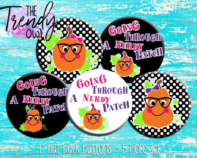 "Nerdy Pumpkin" 1" Flat Back Buttons - 5pc