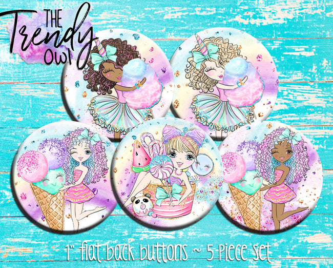 "Sugar Rush" 1" Flat Back Buttons - 5pc