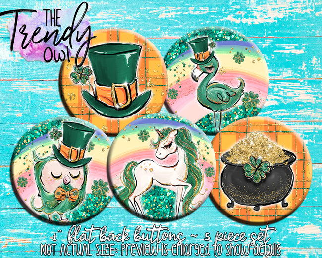 "Magical Glitter St. Patrick's Day" 1" Flat Back Buttons - 5pc