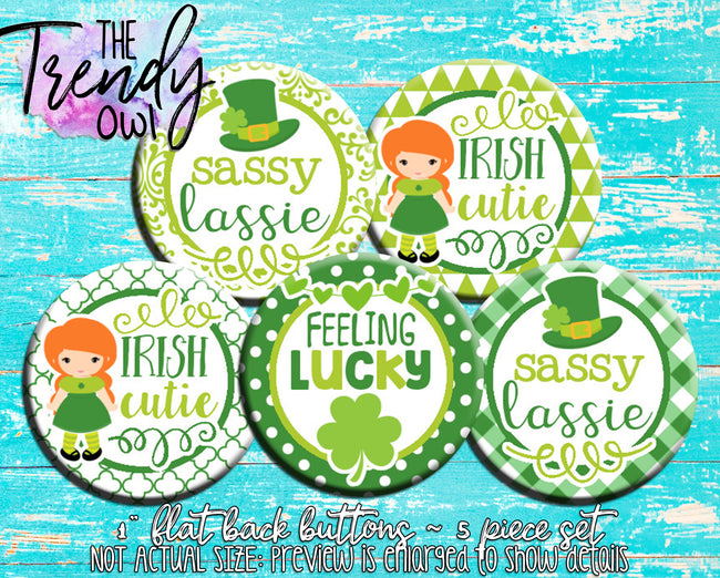 "Irish Cutie - St. Patrick's Day" 1" Flat Back Buttons - 5pc