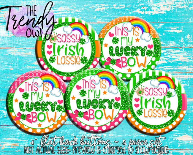 "Lucky Bow - St. Patrick's Day" 1" Flat Back Buttons - 5pc