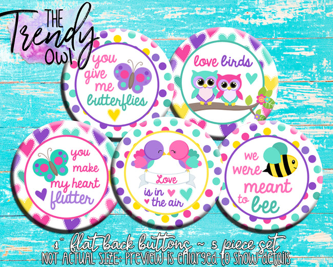 "Love Quotes - Valentine's Day" 1" Flat Back Buttons - 5pc