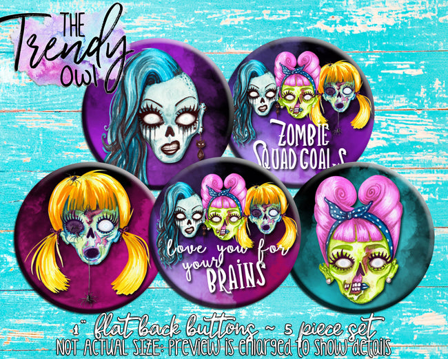 "Zombie Squad" 1" Flat Back Buttons - 5pc