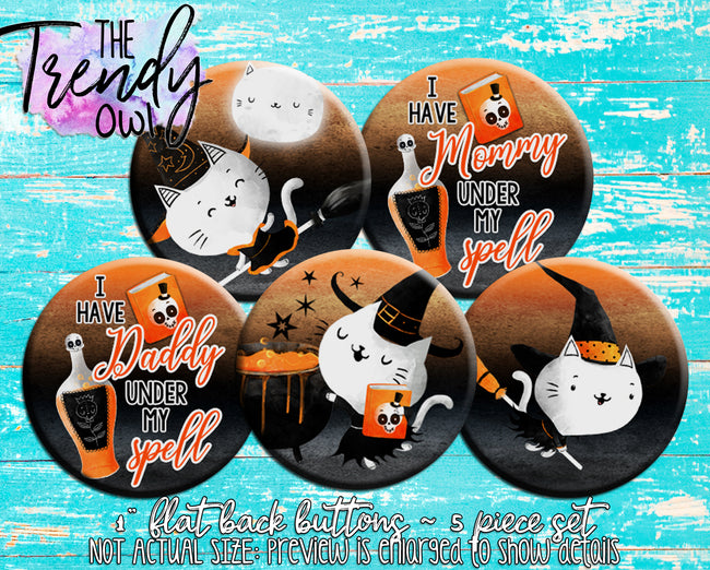 "Kitten Witches" 1" Flat Back Buttons - 5pc