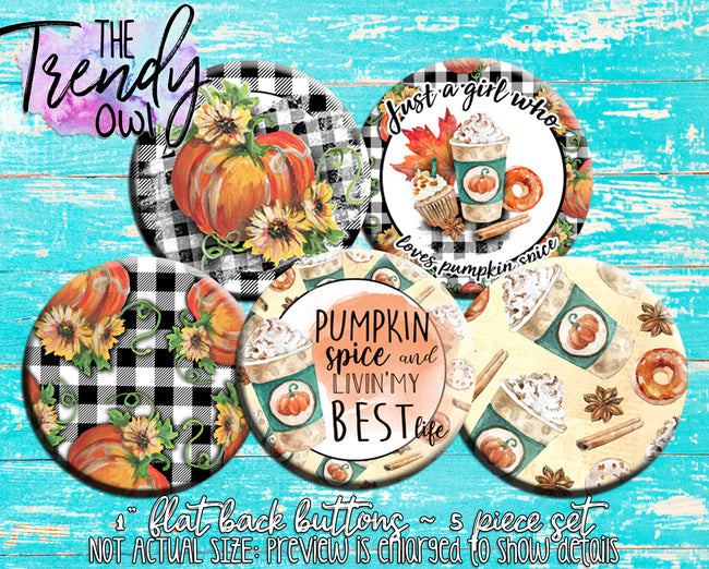 "Pumpkin Spice" 1" Flat Back Buttons - 5pc