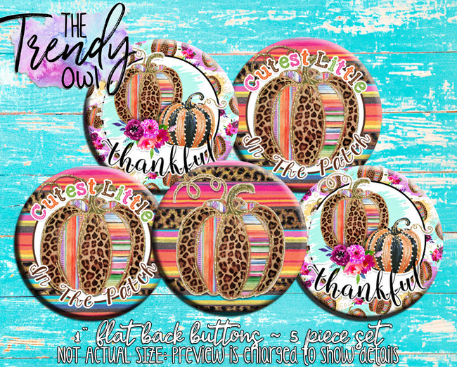 "Serape Leopard Pumpkins" 1" Flat Back Buttons - 5pc