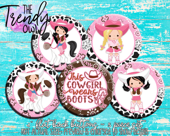 "Cowgirls" 1" Flat Back Buttons - 5pc