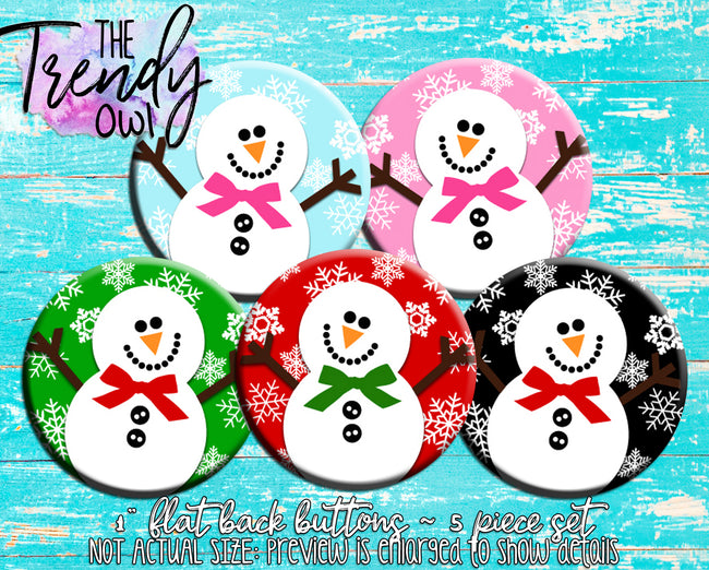 "Trendy Owl Snowmen SOLIDS" 1" Flat Back Buttons - 5pc