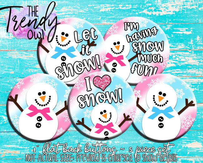 "Trendy Owl Snowmen WINTER TIEDYE" 1" Flat Back Buttons - 5pc