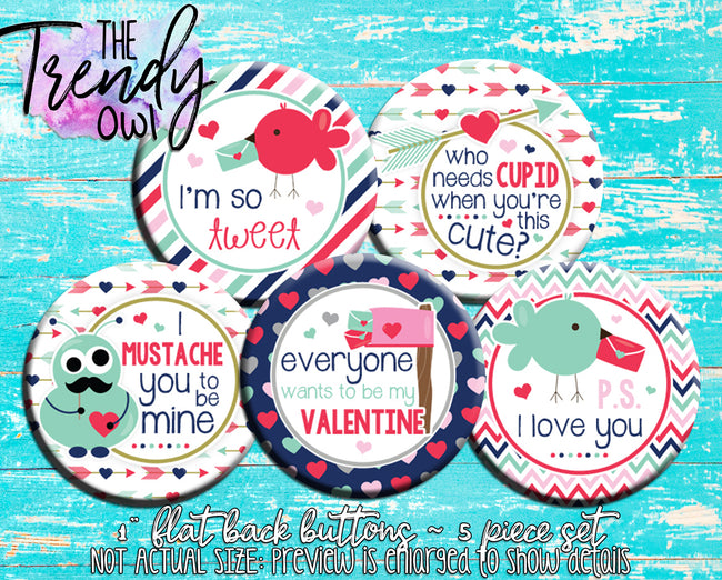 "Vday Quotes - Valentine's Day" 1" Flat Back Buttons - 5pc
