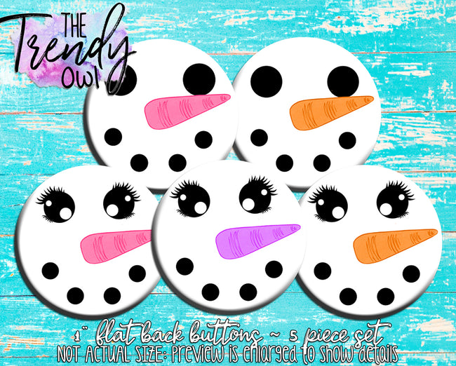 "Snow Faces" 1" Flat Back Buttons - 5pc