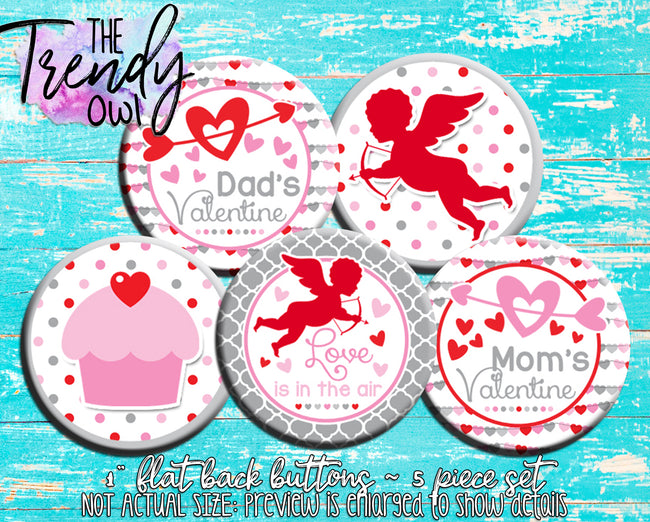 "Cupid - Valentine's Day" 1" Flat Back Buttons - 5pc