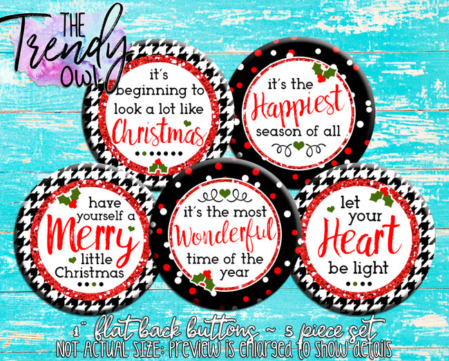"Merry Little Christmas" 1" Flat Back Buttons - 5pc