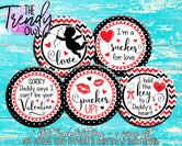"Black & Red Quotes - Valentine's Day" 1" Flat Back Buttons - 5pc