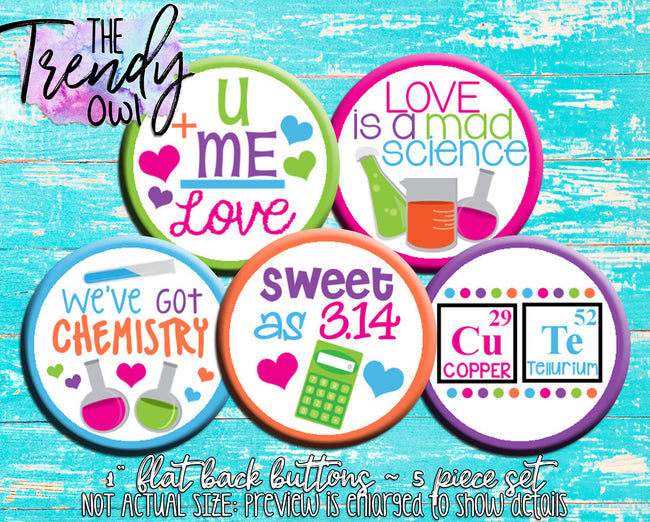 "Nerd Love - Valentine's Day" 1" Flat Back Buttons - 5pc