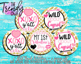 "CUPID Pink & Gold - Valentine's Day" 1" Flat Back Buttons - 5pc