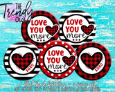 "Buffalo Plaid Love You More - Valentine's Day" 1" Flat Back Buttons - 5pc