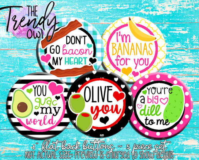 "Food - Valentine's Day" 1" Flat Back Buttons - 5pc
