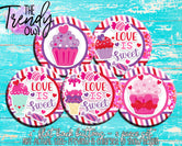 "Love Is Sweet - Valentine's Day" 1" Flat Back Buttons - 5pc