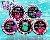 "Love Monster - Valentine's Day" 1" Flat Back Buttons - 5pc