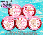 "Valentine Bear - Valentine's Day" 1" Flat Back Buttons - 5pc