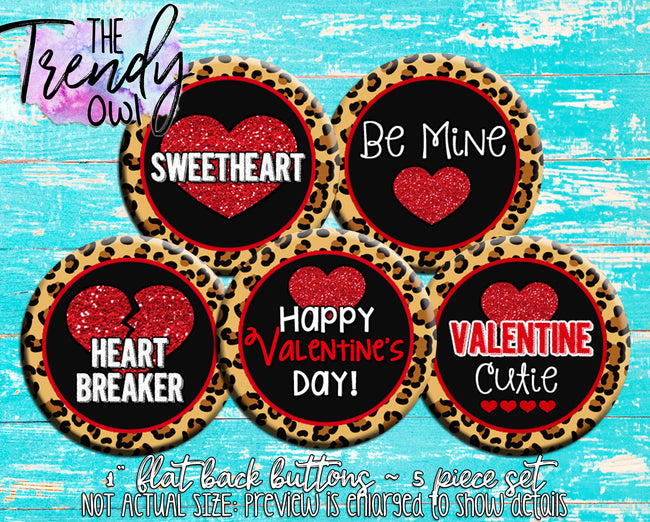"Leopard Print - Valentine's Day" 1" Flat Back Buttons - 5pc
