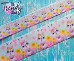 7/8", 1.5" & 3" Easter Bunny & Flowers (blue/pink) - Double Sided Heat Transfer - BY THE YARD