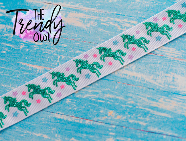 7/8" Magical Glitter Unicorns - BY THE YARD