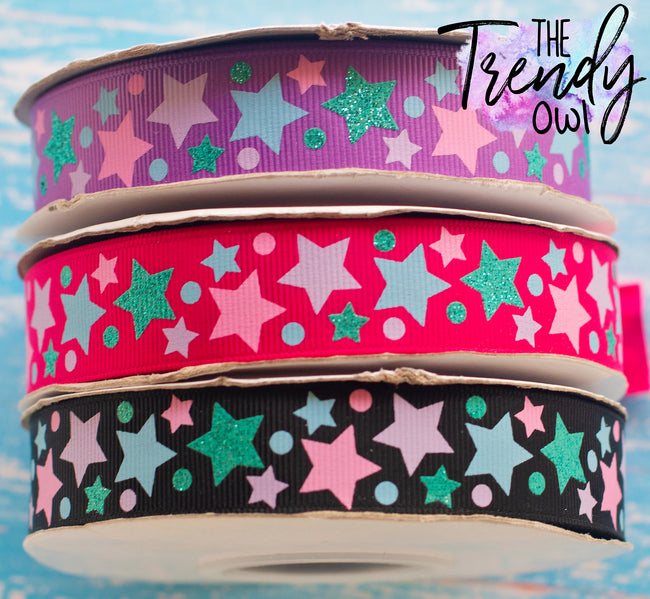 7/8" Magical Glitter Stars - BY THE YARD