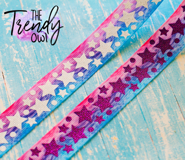 7/8" Magical Glitter Stars - BY THE YARD