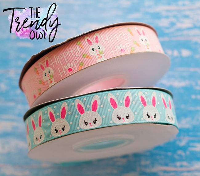 7/8" Glittered Bunnies - Easter Prints - BY THE YARD