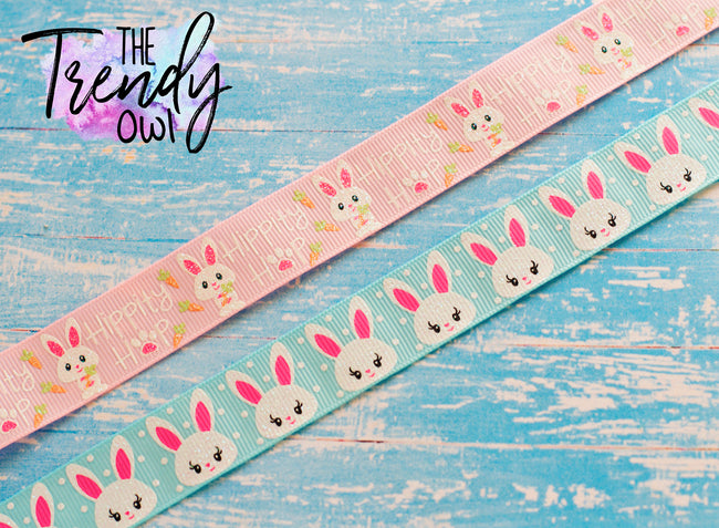 7/8" Glittered Bunnies - Easter Prints - BY THE YARD