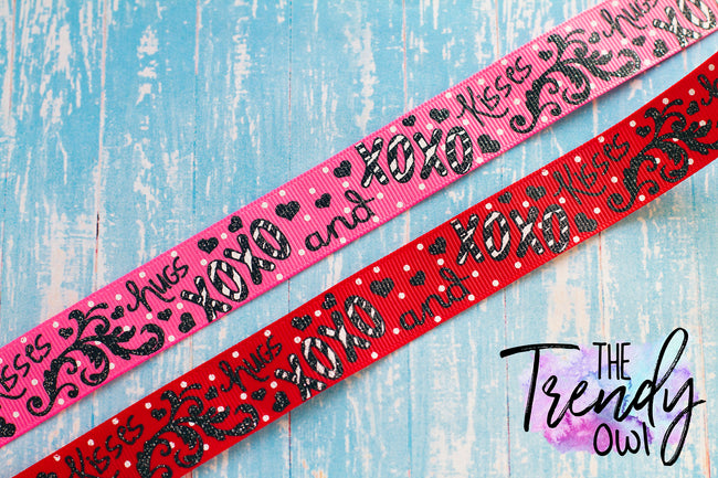 7/8" XOXO Hugs & Kisses Zebra Print - Valentine's Day Prints - BY THE YARD