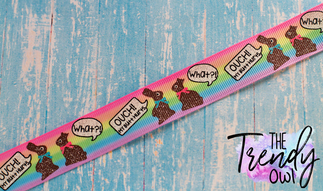 7/8" OUCH! Bunnies on Pastel Rainbow Ombre - Easter Prints - BY THE YARD