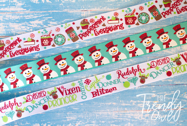 7/8" Glittered Winter & Christmas Prints - BY THE YARD