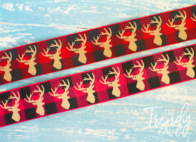 7/8" Deer on Buffalo Plaid - BY THE YARD