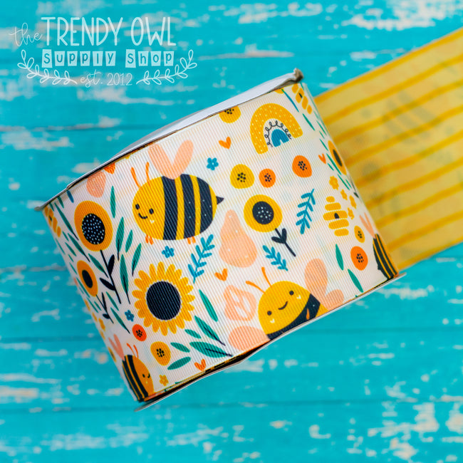3" Busy Bees - Double Sided Ribbon - BY THE YARD