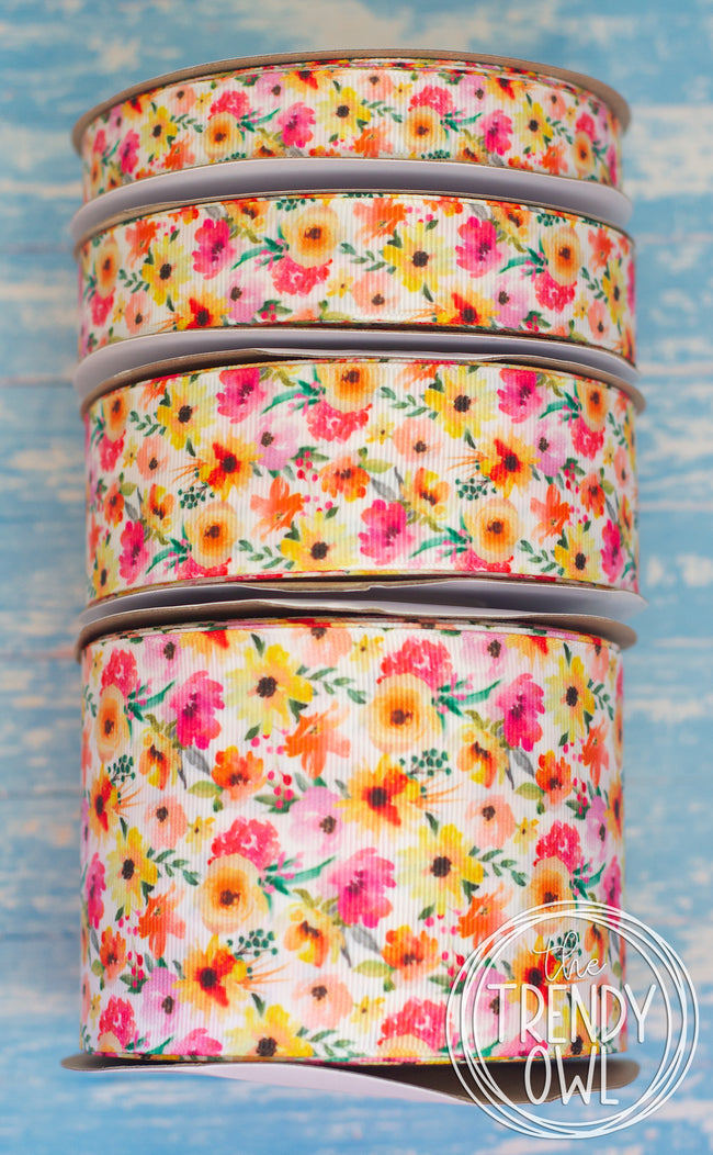 5/8", 7/8", 1.5" & 3" White Sunflower Floral- BY THE YARD